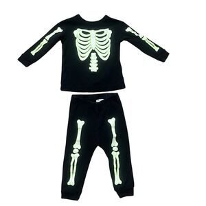 Baby Gap Skeleton Pajamas Glow In The Dark‎ Halloween Set 12-18M
